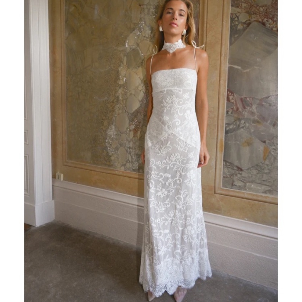 White Lace Maxi Dress with Choker Detail